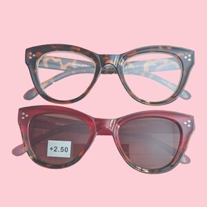 +2.50 Max Studio Readers Sunglasses Set of 2 Pairs Red Tortoise Rounded Circle